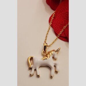 Gorgeous White Ivory Gold Unicorn Necklace